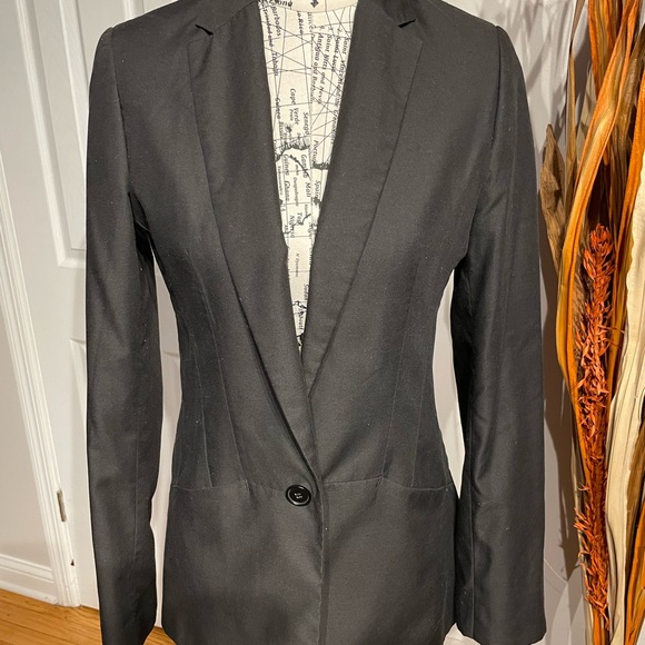 Pinstripe 1-Button Vintage Y2k Fit Flare Rave Oversized long Work Fall Tomboy L - Picture 2 of 7